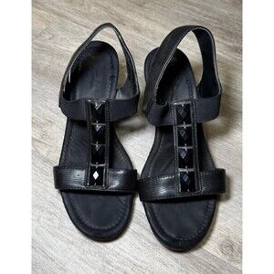 Anne Klein Sport Black AK Lofty Black Wedge Heels with Rectangle Gems - size 6.5